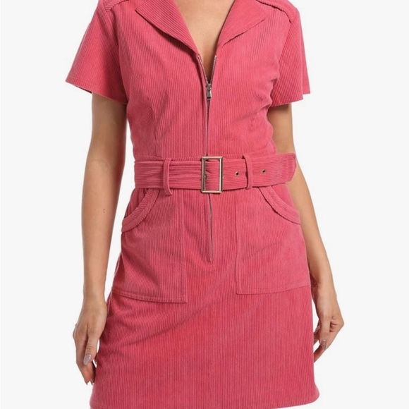 Corduroy, pink, mini short sleeve belted dress size medium - Picture 2 of 7